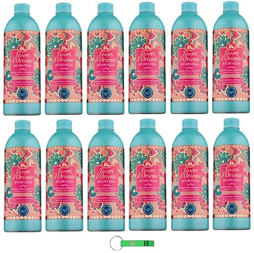 12x Tesori d'Oriente Bagno Crema Ayurveda,Schaumbäder mit Amla und Patchouli,reinigt sanft die Haut und verleiht Glanz und Geschmeidigkeit,500ml + Beni Culinari Kostenloser Schlüsselanhänger