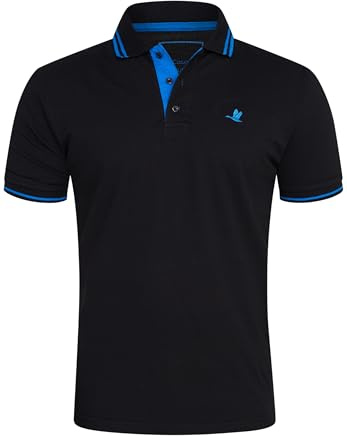behype. Herren Kurzarm Poloshirt Freizeit Polo T-Shirt Männer Polo-Hemd Regular-Fit in Piqué-Qualität RR_MP-356-Schwarz-Blau-S