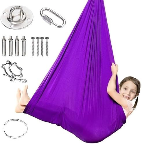 Sensorische Therapieschaukel Kinder Tuch Schaukel, Kinderschaukel Mit Autismus, ADHS, Kinderschaukel Indoor, Hängesessel Indoor Für Kinder Erwachsene Tuchschaukel Mit Zubehör(Purple,150x280CM/59x110in