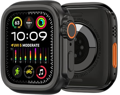 CZKE Funda de aleación para Apple Watch Series S10 de 46 mm, S9, S8, S7, S6, 44 mm, 45 mm, marco protector de metal (negro, 44 mm)