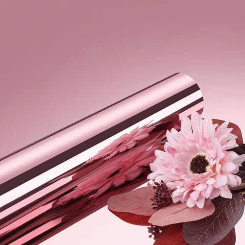 ReWallpaper Pink Mirror Stickers Roll Self Adhesive Flexible Vinyl Wrap for Furniture Wardrobe Doors 40CMx3M Pink Rose Mirror Reflective Wallpaper Kitchen Wall Decor Mirrored Sticky Back Plastic