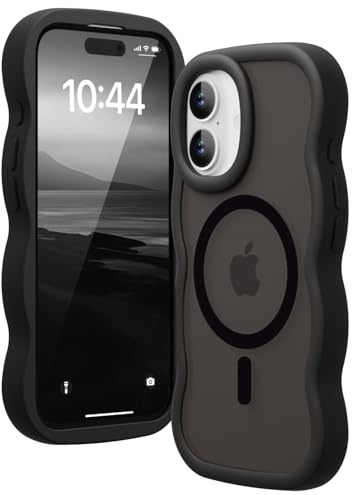 Amzfield Magnetic Case for iPhone 16, for MagSafe Wavy Translucent, Black | Compatible with MagSafe Wavy Translucent Soft Silicone Shockproof Cute Matte for Girl Women Drop Protection Soft Touch Pretty
