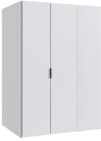 Lomadox Jugendzimmer-Eckkleiderschrank 135x97 cm in weiß, begehbar, Einlegeböden, Kleiderstange, Spiegel