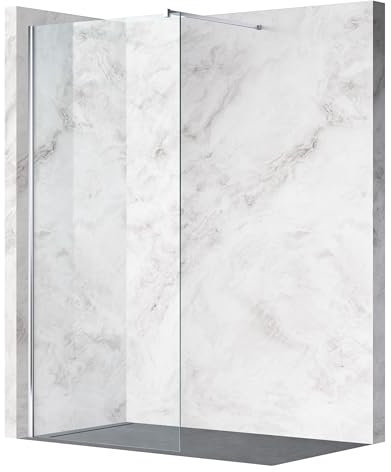 Balneo Chrome Paroi de Douche - Verre Trempé 8 mm Sécurisé - Finition Acier Élégante - Hydrofybette Easy Clean - Installation 100 x 200 cm - Flexible à Droite/Gauche - Montage Sans Perçage