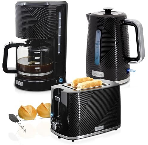 briebe Elegance Set Brottoaster mit breitem Schlitz, 2 Scheiben + elektrischer Wasserkocher, 1,7 l, kabellos, 2200 W, BPA-frei + Filterkaffeemaschine, Filter, 10 Tassen, 1,25 l, Frühstückspack