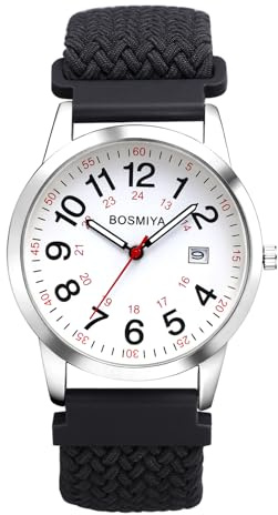 JewelryWe Damenuhr Herrenuhr Geflochten Elastisch Kalender Analog Quarz Armbanduhr Damen Herren Gewebt Stretcharmband Senioren Uhr mit Stoffarmband & 12/24 Stunden Großen Zahlen Zifferblatt
