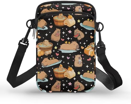 TSOVTHRID Kleine Umhängetasche für Damen, 2-lagig, Schultertasche, Handytasche, Capybara Onsen