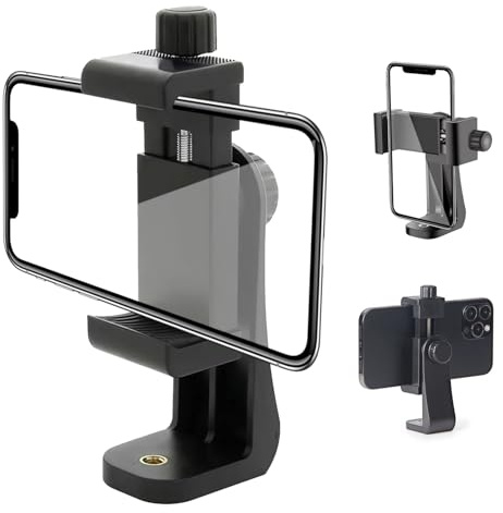 Wixovo Handyhalterung Stativ Adapter 360° Drehbar, Universal Smartphone Halterung für Stativ, Handy Klemme für Hoch- & Querformat, 1/4 Zoll Gewinde Tripod Mount für Alle Modelle