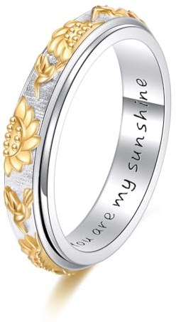 ONEFINITY Kolibri Spinner Ringe aus 925 Sterlingsilber Sonnenblumen-Fidget-Drehbare Stimmungsringe Kolibri-Schmuck für Frauen und Männer(7)