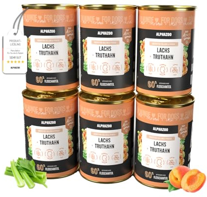 alphazoo Nassfutter Hund Duoprotein Truthahn + Lachs 6×400g – getreidefreies Nassfutter für Hunde mit hochwertigem Protein & Omega-3-Fettsäuren – Premium Hundefutter Made in Germany