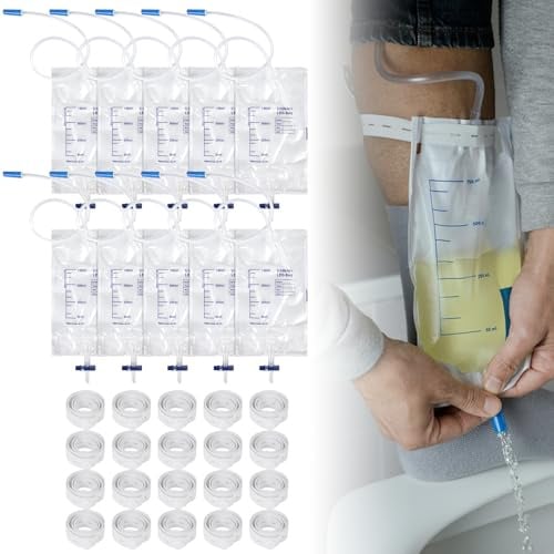 Urinbeutel Katheterbeutel, 10 Stück 750ml Urinbeutel Beinbeutel, Beinbeutel Urindrainagebeutel, Katheter Beinbeutel, Urinbeutel Bei Inkontinenz mit 2 Verstellbaren Stoffgurten und T-Ablass