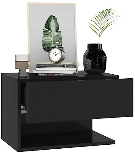 CIOURSTO Zweiteiliges Set Nachttisch – Holzwerkstoff Hängender Platzsparender Wandkommode, Wandschrank für Schlafzimmer (Black)