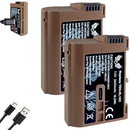 2X SK Akku kompatibel mit Nikon EN-EL15c < 2600mAh > EN-EL15b EN-EL15a EN-EL15 < mit USB Typ-C Ladebuchse > für D850 D7500 - Z8 Z7 II Z6 III Z5 Zf