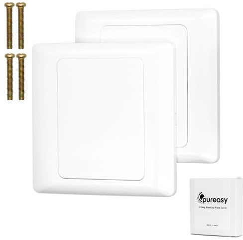 PUREASY 1 Gang Blanking Plate Cover with Hidden Screw & Flame Retardant | Single socket cover with double-layer PC flame-retardant material, 86x86mm square, screws included, 2-pack set.