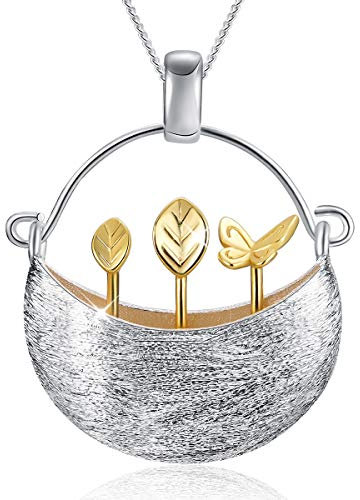 ✦ Geschenke für Frauen ✦Springlight Kette für Damen S925 Sterling Silber Kette mit Anhänger Mein Kleiner Garten Design Anhänger,Handgemachte Schmuck Personalisierte Geschenk für Sie.(Gold)