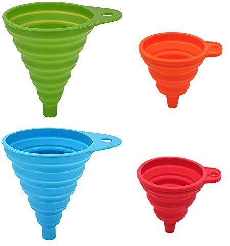 Silicone Collapsible Funnel Set of 4 Small and Large, Kitchen Funnels for Filling Water Bottle Oil Liquid Power Transfer, Foldable Cooking Gadgets tools Food Grade