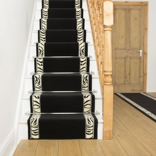 runrug Soft & Comfortable Stair Runner - Smooth & Durable Carpet for Stairs - Stain-Resistant, Fade-Resistant - Multiple Sizes - 630cm x 70cm - 9mm Thick - Zebra, Border
