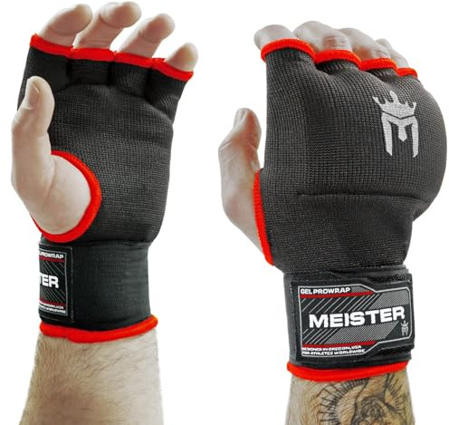 Meister Gel-gepolsterte ProWrap Innenhandschuh-Bandagen (Paar) – Schwarz/Rot