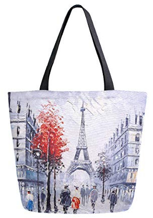Bigjoke Canvas Tote Bag France Paris Eiffelturm Kunst Große Frauen Casual Schultertasche Handtasche Wiederverwendbar Shopping Lebensmittel Tragbare Aufbewahrungstasche für Outdoor