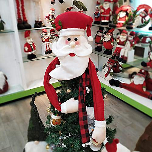 CAMEIRGOU Weihnachtsbaumspitze, Weihnachtsmann, Schneemann, Rentier, mit B¨¹ffelkariertem Schal f¨¹r Weihnachtsbaumschmuck, Neujahr, Weihnachtsfeier, Baumschmuck f¨¹r Heimdekoration (Weihnachtsmann)