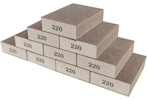 Sackorange 10 Pack 220 Grit Sanding Sponge, Washable and Reusable Sanding Blocks Great for Pot Brush Pan Brush Sponge Brush Glasses Sanding Wood Sanding Metal Sanding (220 Grit-10 Pack)