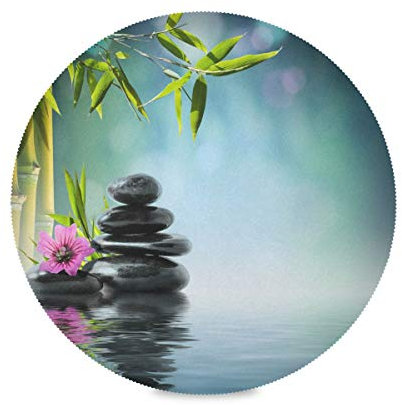 TropicalLife HaJie Tischset mit Stein-Orchidee, Bambus, japanisches Zen-Motiv, rutschfest, hitzebeständig, rund, für Zuhause, Urlaub, Party, Essen, Dekoration