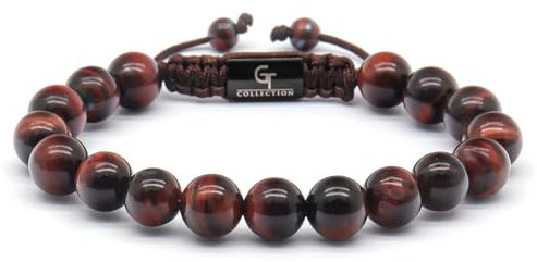 GT collection Perlenarmband für Herren | Geschenk für Männer | Einheitsgröße | Wird wegen seiner erdenden Wirkung verwendet | 100% natürlich | Verstellbares Armband für Männer mit Edelsteinen (Rot)