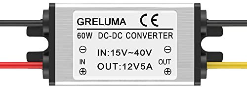 Greluma 1 Pezzo DC 24v a 12v Regolatore Riduttore Step Down Convertitore 5A 60W Adattatore di Alimentazione per Sistema Solare Auto Camion Veicolo Barca (Ingressi DC 15-40V)