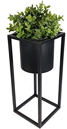 Support rectangulaire en métal noir avec pot rond noir - 35 cm - Support pour pot de fleurs avec pot - Support rectangulaire pour plantes
