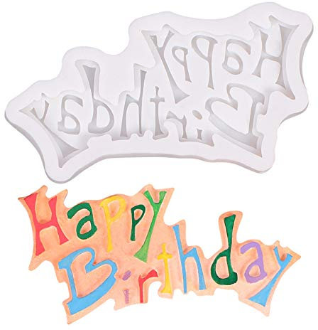Happy Birthday Silikonform, Silikon Backform, 3D Buchstaben Silikonformen Bonbon Schokoladenformen, Silikon Fondant Kuchen Formen, Schokoladenform, Kuchen Dekoration Form (B)