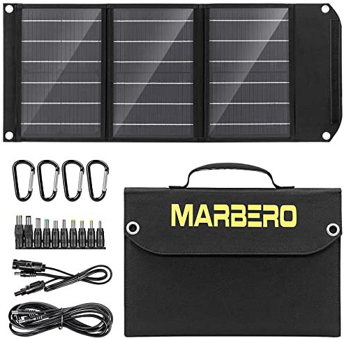 MARBERO Panneau solaire 30 W, chargeur de batterie pliable pour générateur de station d'alimentation portable, iPhone, iPad, ordinateur portable, noir, MBSP30