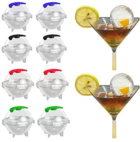 Cubetti Ghiaccio Forma Palla Forma, 8 Pezzi Stampo Per Cubetti Di Ghiaccio Tondo, Stampo Ghiaccio, con Coperchio, con Imbuto, per Whisky, Cocktail, Succhi, Caramelle (Blu, Nero, Rosso, Verde)