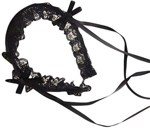 Joocyee Frauen Rüschen Spitze Sweet Lolita Stirnband - Steampunk Japanischer Stil Band Bowknot Haarband Maid Kostüm Haarschmuck, Schwarz