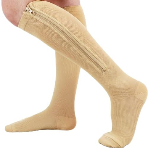 Ailaka Chaussettes de Compression Zippées Médicales Homme & Femme, 15-20mmhg Bas De Contention Classe 1 Medicale Soutien Graduel Bas De Compression, Indiqué pour Les Varices, Oedème