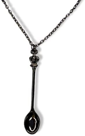Mini Löffel Anhänger Charm mit Halskette Silberfarbe Dosierer 45cm Kette Sniffer Snorter Snuff Snorter Powder Löffel Smoking Zubehör Verschiedene Variationen/Farbe (Krone/Schwarz)