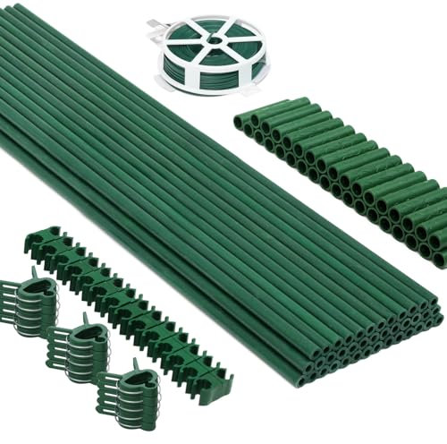 MAXPACE Lot de 40 piquets de Jardin de 43,2 cm chacun, 1,2 m, 1,5 m, 1,8 m, 2,1 m, en Fibre de Verre Robuste pour Plantes à tomates et légumes