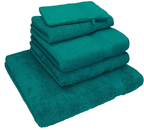 Betz 5-TLG. Handtuch - Set Nice Pack 100% Baumwolle 1 Duschtuch 2 Handtücher 1 Gästetuch 1 Waschhandschuh Farbe smaragdgrün