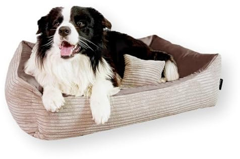 4L Textil Molly Hundebett große Hunde Cord Hundekorb große Hunde Hundekissen Hundekörbchen Cord Hundesofa waschbar Braun (120x100 cm, Braun)