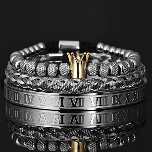 SONGK Bracciale con ciondoli a Corona Reale Romana di Lusso da Uomo con Geometria in Acciaio Inossidabile Pulseiras da Uomo bracciali Regolabili Aperti Regalo di Gioielli per Coppie