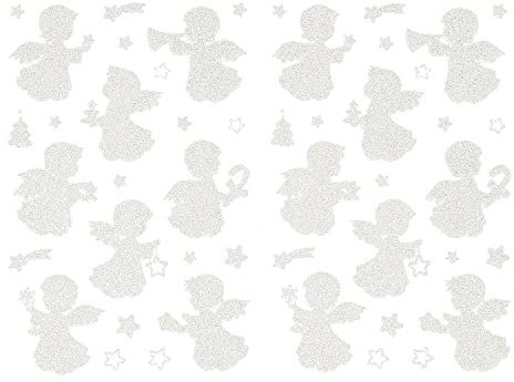 Oblique Unique® 48 Weihnachts Sticker Glitzer Engel Sterne Sternschnuppe Weihnachtsbaum Aufkleber Weihnachten Xmas Geschenk Deko Weihnachtsdeko in Weiß