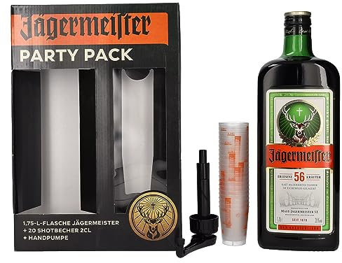 Jägermeister Party Pack 35% Vol. 1,75l in Giftbox with 20 Shotgläsern and Handpumpe
