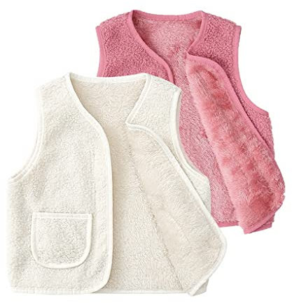 ACMEDE Gilet in Pile Polare Bambina Bambino Gilet Smanicato da Bimbo Vest Fleece con Tasche, Pacco da 2 Giacca Autunno Invernale Gilet Cerniera Capispalla Panciotto Senza Maniche (Stile 1, 120)