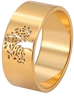 Amaxer Baum des Lebens Hohlring für Damen Herren Wikinger Lebensbaum Edelstahl Statement Band Fingerringe Schmuck Jubiläum Hochzeitspaar Geschenke (Gold, 8)