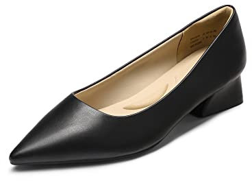 DREAM PAIRS Women's Chunky Heels Closed Toe Low Block Work Shoes Pointed Toe Dress Comfortable Wedding Pumps SDPU2321W,Size 5.5,Black-Pu,SDPU2321W