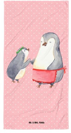 Mr. & Mrs. Panda XL Badehandtuch Pinguin mit Kind - Geschenk, Papa, Badetuch, Mami, Oma, Muttertag, Mutti, Saunatuch, Mama, Opa, Familie,