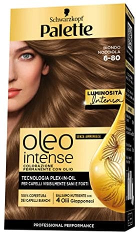 Schwarzkopf Palette Oleo, colorazione permanente copertura professionale capelli bianchi, 6-80 Biondo Nocciola, confezione singola