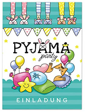 12 Einladungskarten zum Kindergeburtstag Einladungen zur Pyjamaparty Pyjama-Party Übernachtungsparty Lesenacht-Party für Mädchen und Jungen
