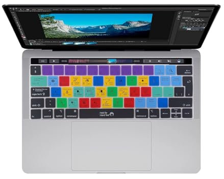 Adobe Photoshop Shortcuts Silikon-Tastaturabdeckung für 2016–2023 MacBook Pro 13 Zoll M2/M1; MacBook Pro 14/16 Zoll; Touch Bar Macbok Pro 15 Zoll (A1989/A1706,A19999) 90/a1 707 2016-2020 2022-2023