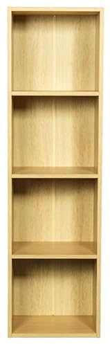 Top Home Solutions Wooden Storage Unit - Tier Strong Bookcase Shelving - For Home Office Display - Wooden Multipurpose - Natural - 4 Tier