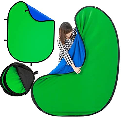 Blue Screen Green Screen Backdrop Double Sided Collapsible Green Screen with Stand and Carrying Bag,Portable Pop Up Green Screen Background for Streaming (Blue Green Screen, 47.2 * 59.1)